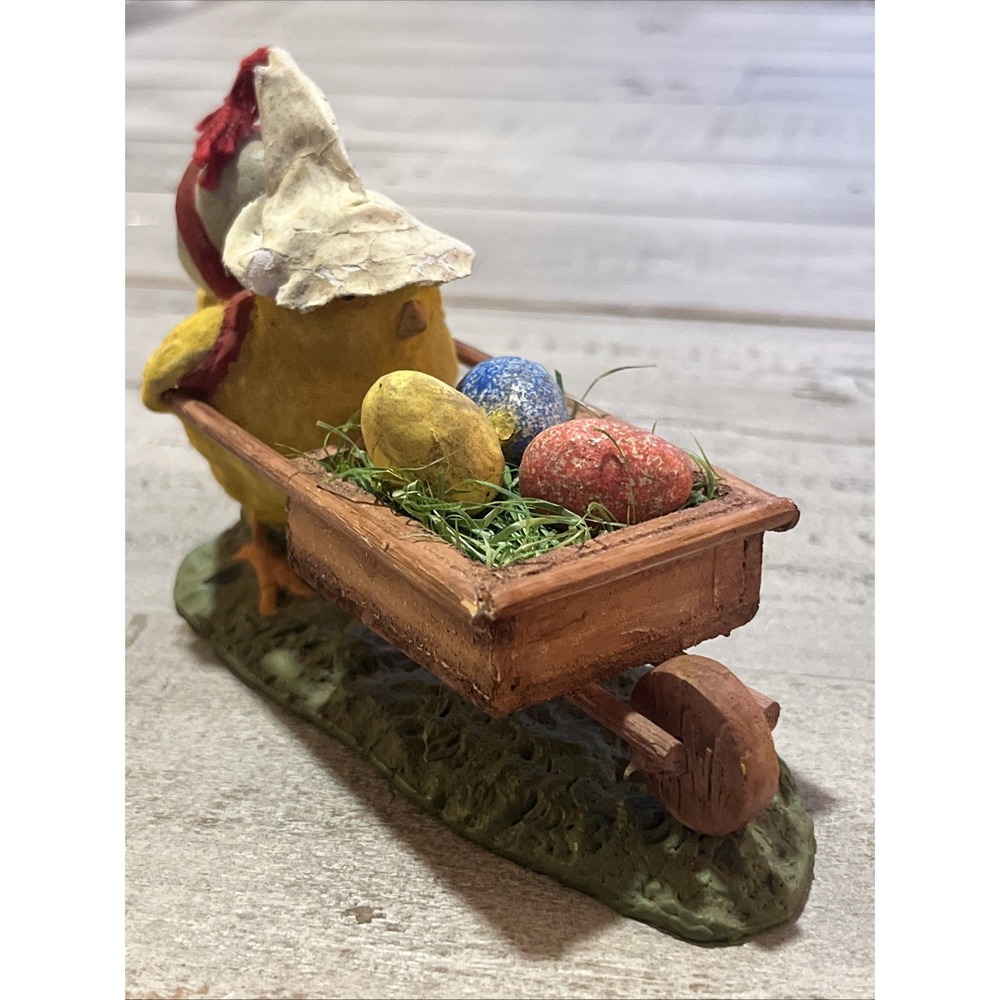 Bethany Lowe Designs Chick‎ Pushing A Cart Full of Eggs Figurine By Bruce Elsass